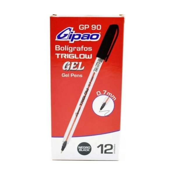 Bolígrafo Gel Gipao Triglow GP90 0,7 mm Negro x 12